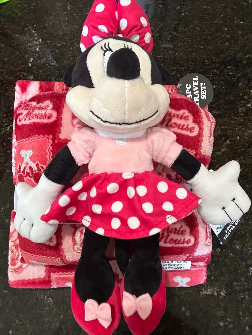 Disney Minnie Mouse Plush, Blanket & Pillow Travel Set, Pink & White Polka Dot